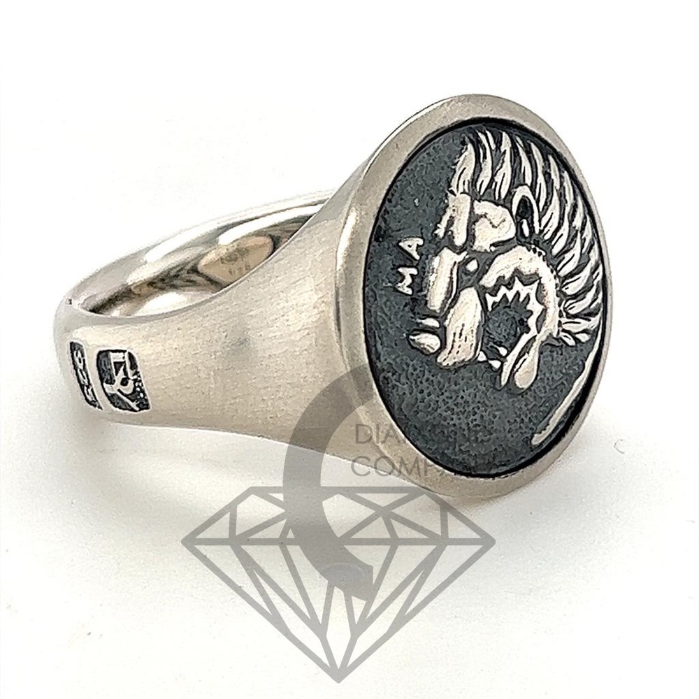 David Yurman PETRVS Lion Tag Coin Signet Men's Ring Size 13 Silver Brand New DY